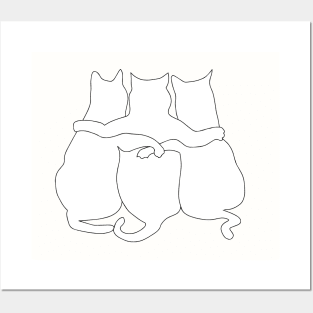 3 Cats Together Line Art Posters and Art